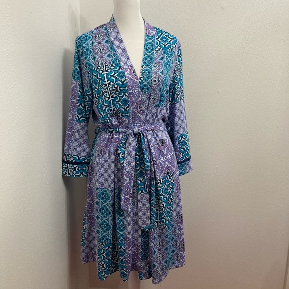 EC New Directions Intimates Purple, teal & white Robe Size Small/Medium - Picture 2 of 12